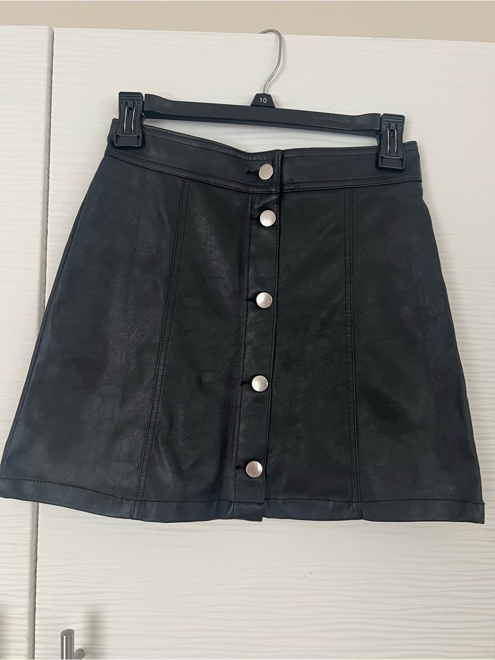 H&M Black Faux Leather Button-Front Mini Skirt